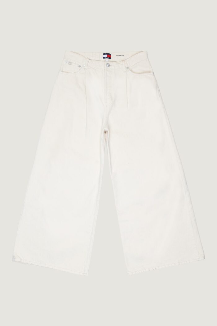 Pantaloni Tommy Hilfiger Jeans mid rise baggy pleat Panna