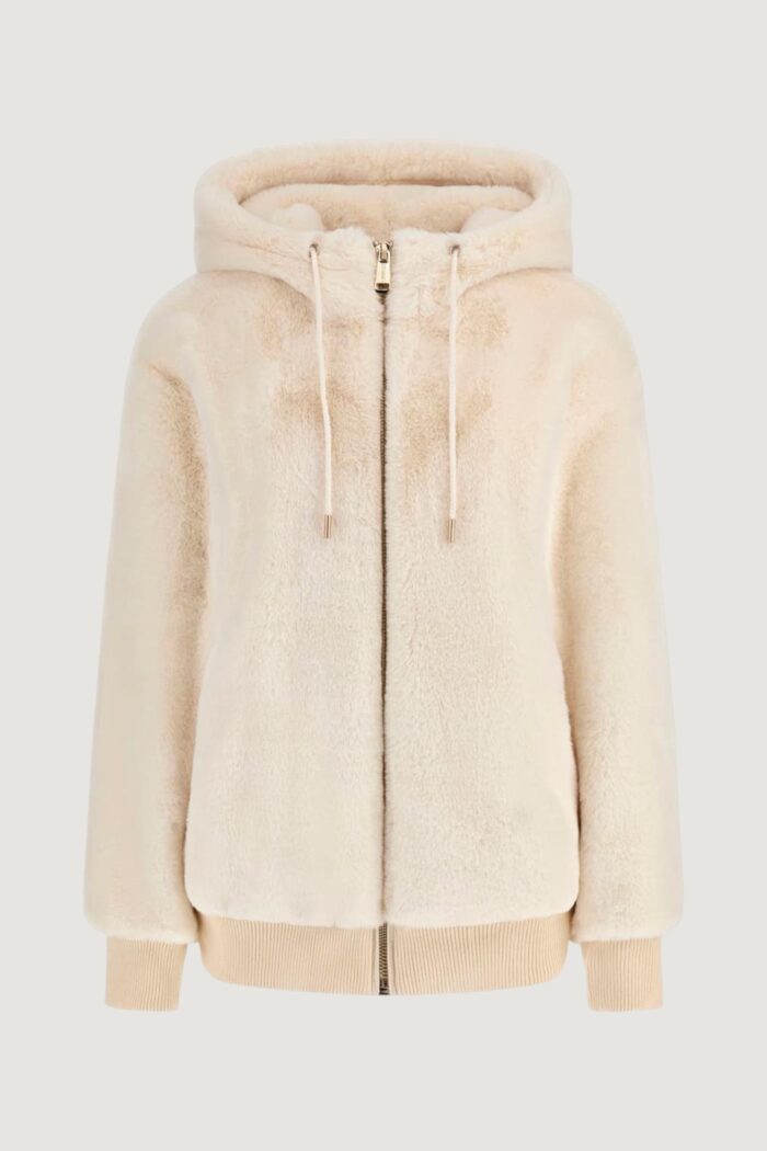 Pelliccia ecologica Guess lucrezia faux fur logo jacket Panna