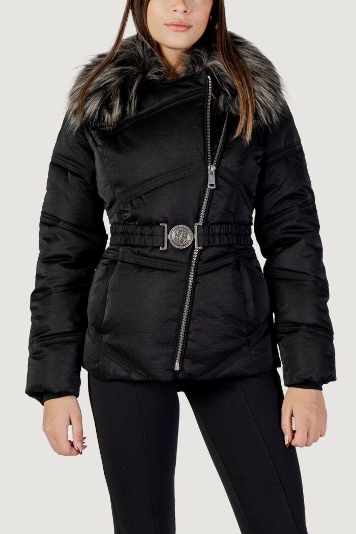 Piumino Guess alienor short belted puffer Nero