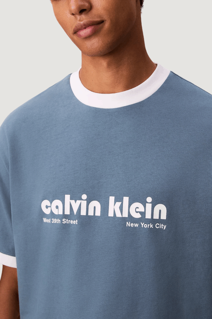T-shirt Calvin Klein Jeans ss retro logo ringer Blu Chiaro