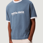 T-shirt Calvin Klein Jeans ss retro logo ringer Blu Chiaro - Foto 1