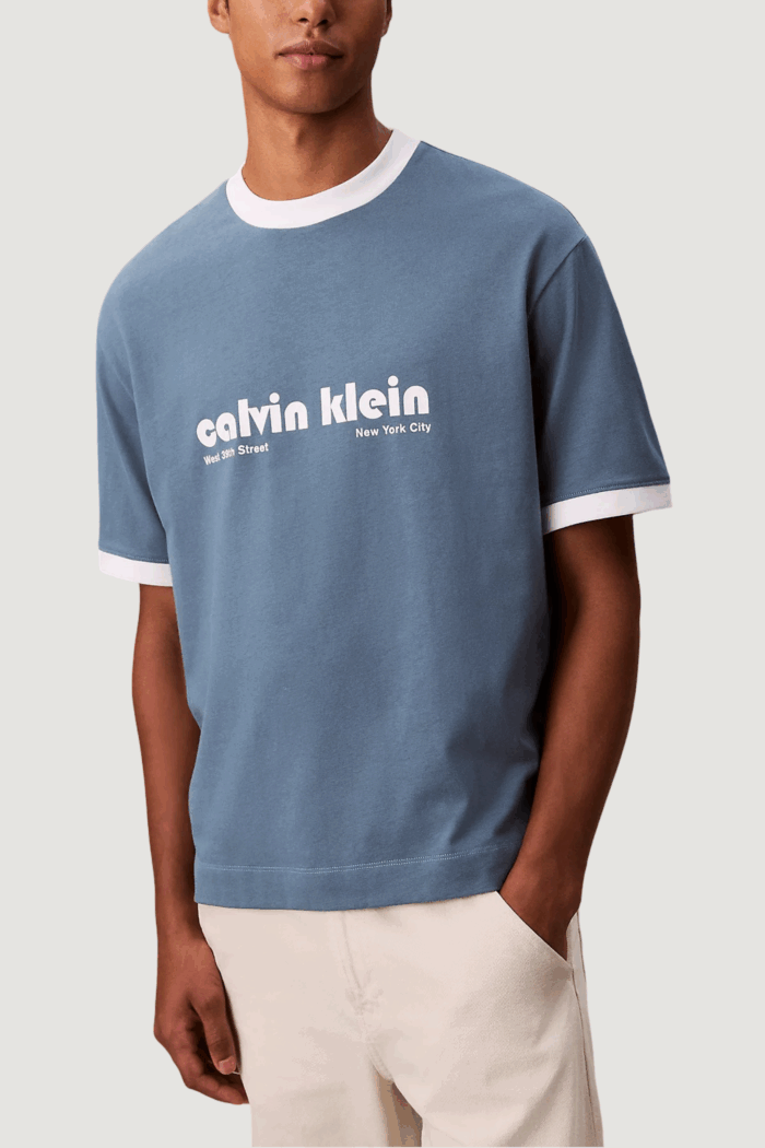 T-shirt Calvin Klein Jeans ss retro logo ringer Blu Chiaro
