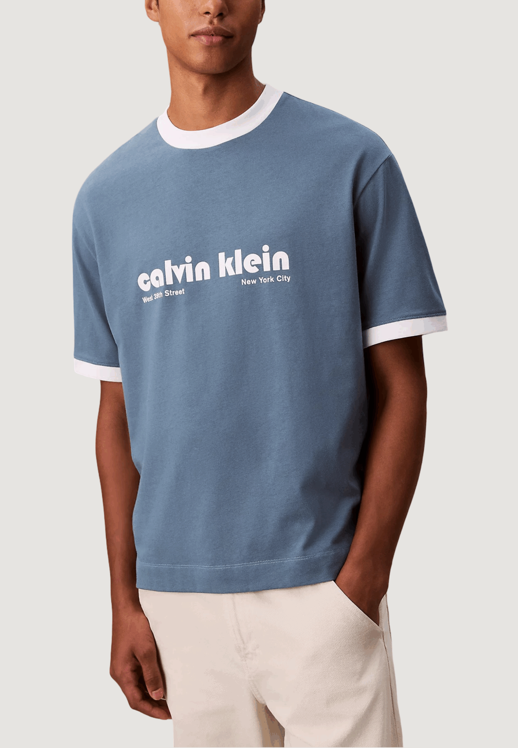 T-shirt Calvin Klein Jeans ss retro logo ringer Blu Chiaro - Foto 1