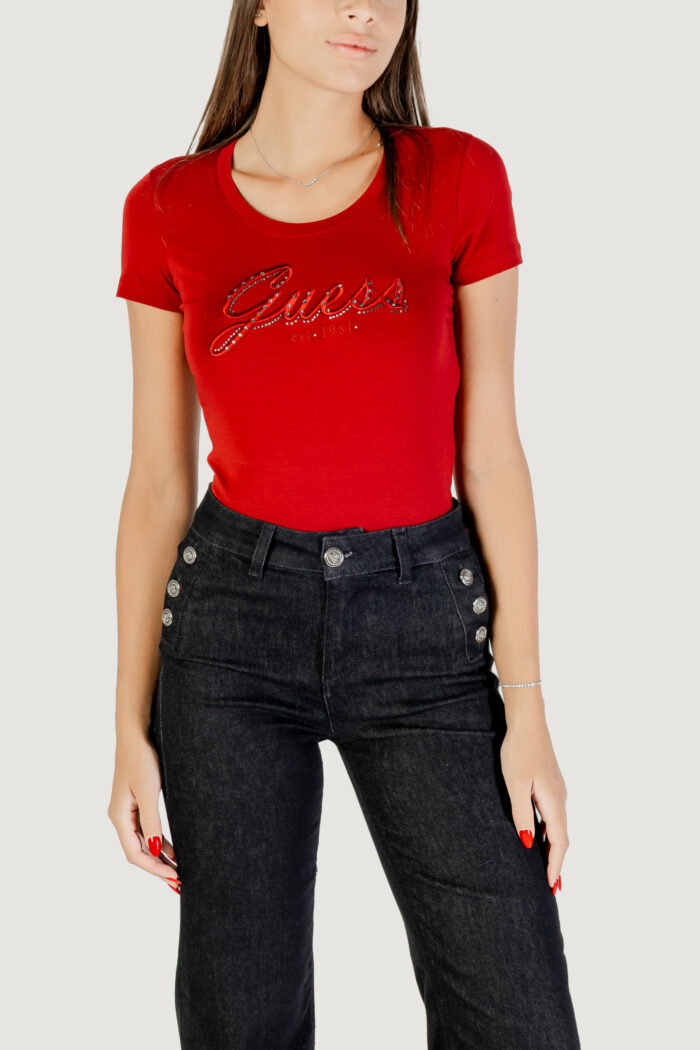 T-shirt Guess cn ss embro script logo tee Rosso