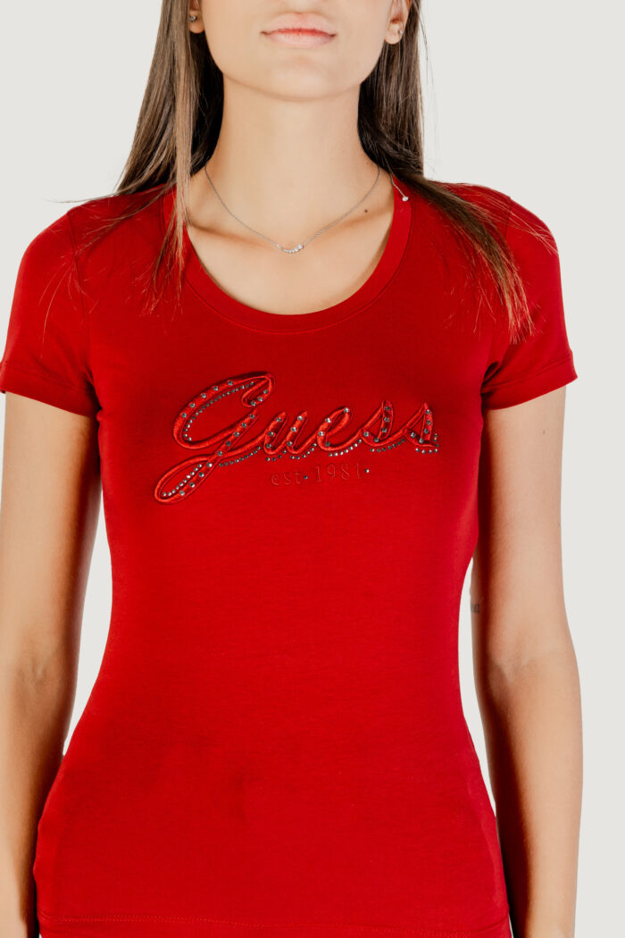 T-shirt Guess cn ss embro script logo tee Rosso