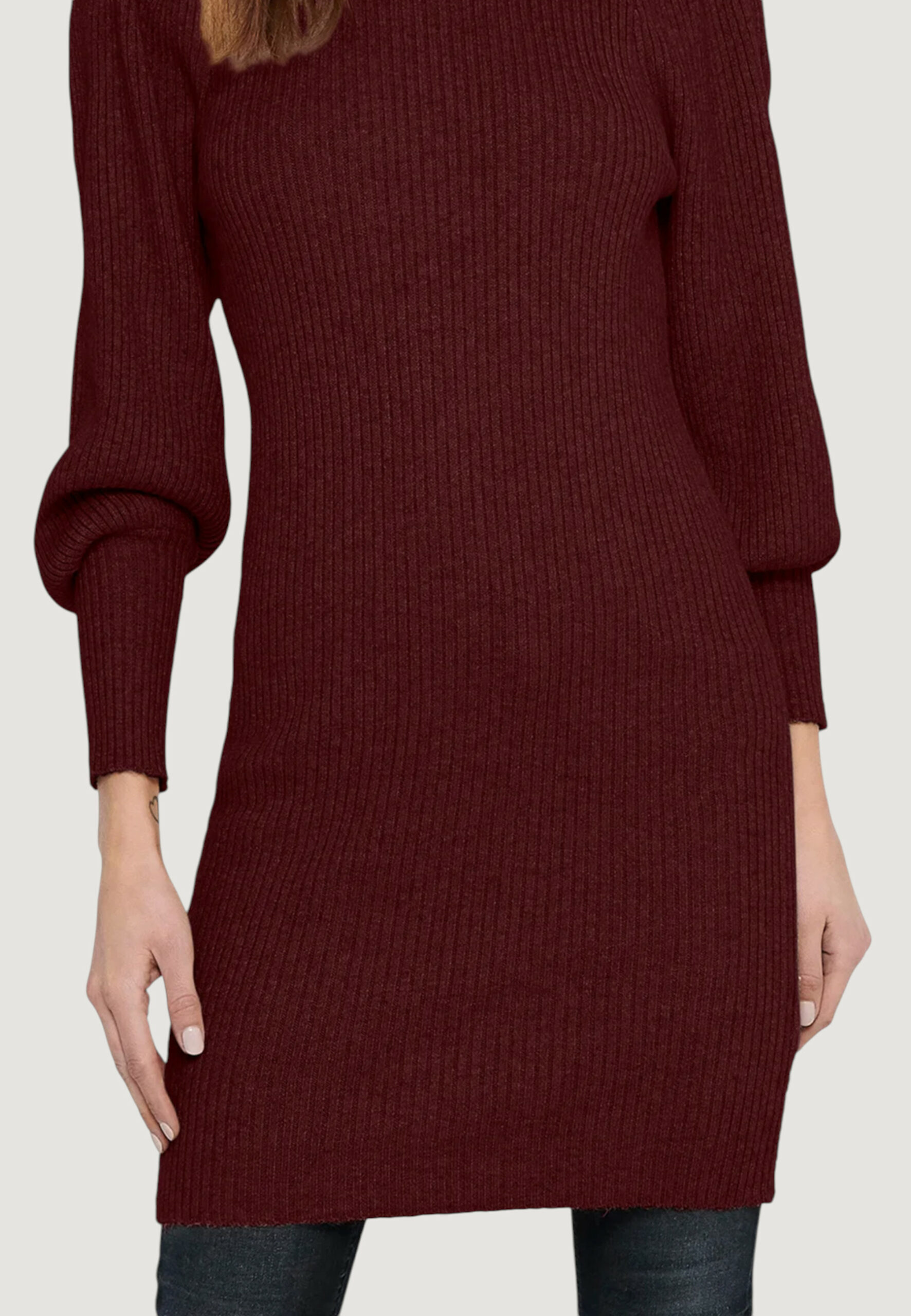 Vestito corto Only onlkatia l/s cc knt Bordeaux - Foto 3