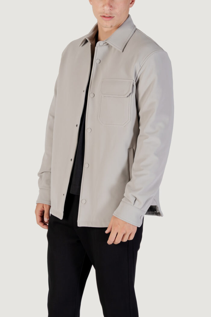 Camicia manica lunga Antony Morato regular fit with logoed metal badge Grigio Chiaro