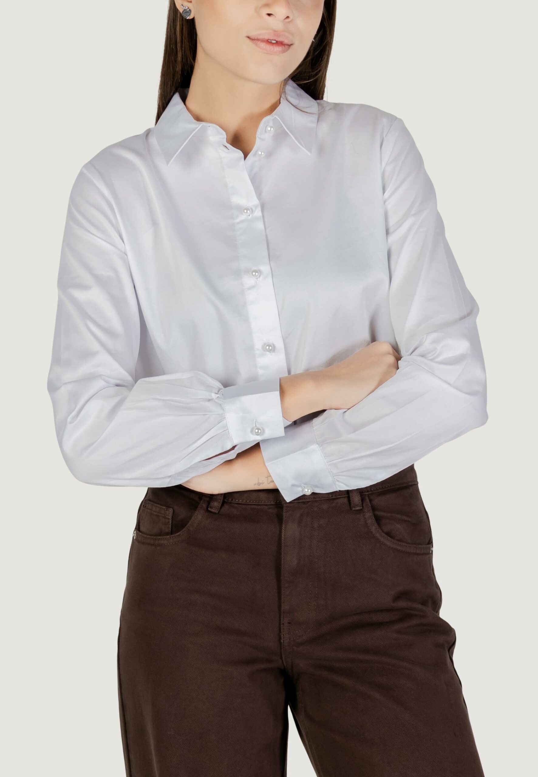 Camicia manica lunga Jacqueline de Yong jdywillow l/s pearl shirt wvn Bianco - Foto 1