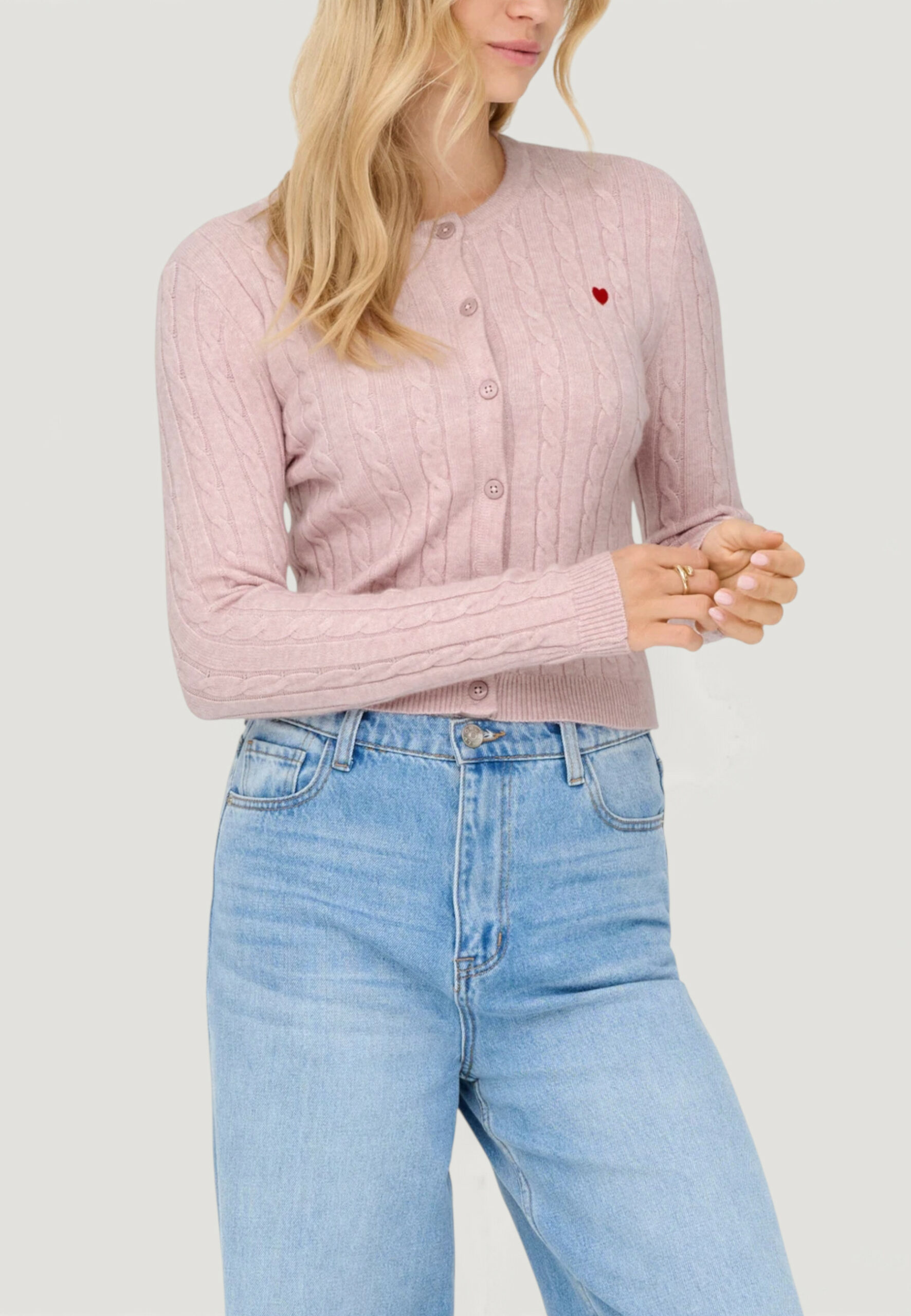 Cardigan Only onlkatia ls cable button cardigan cc knt Rosa - Foto 1