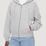 Felpa con cappuccio Calvin Klein Jeans monologo french terr Grigio - Foto 1
