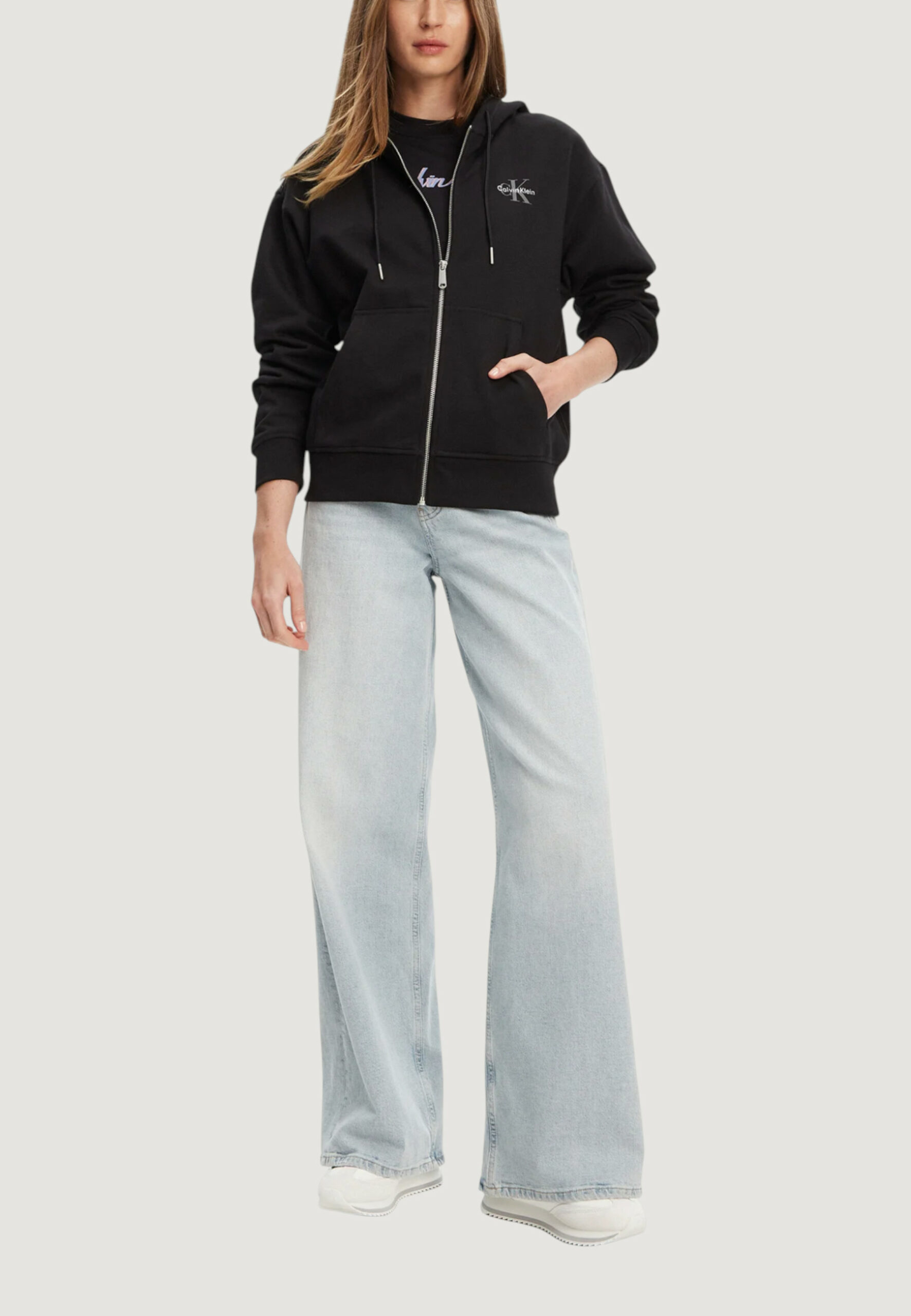 Felpa con cappuccio Calvin Klein Jeans monologo french terr Nero - Foto 3