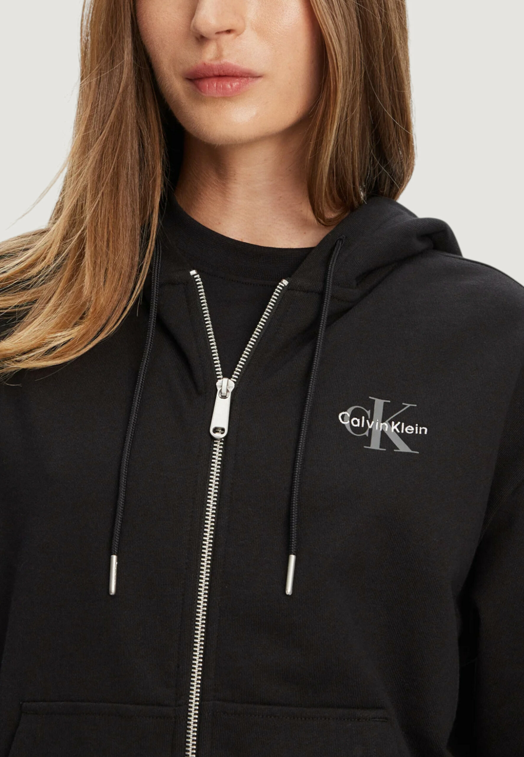 Felpa con cappuccio Calvin Klein Jeans monologo french terr Nero - Foto 4