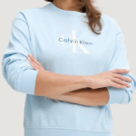Felpa senza cappuccio Calvin Klein Jeans ls monologo french t Blu Chiaro - Foto 1