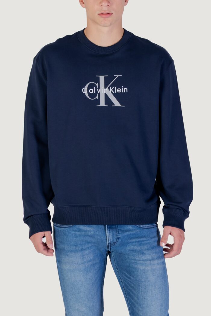 Felpa senza cappuccio Calvin Klein Jeans ls eu 350terry monol Blue scuro
