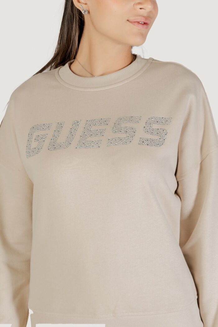 Felpa senza cappuccio Guess Active primula rhinestones cn sweatsh Beige chiaro