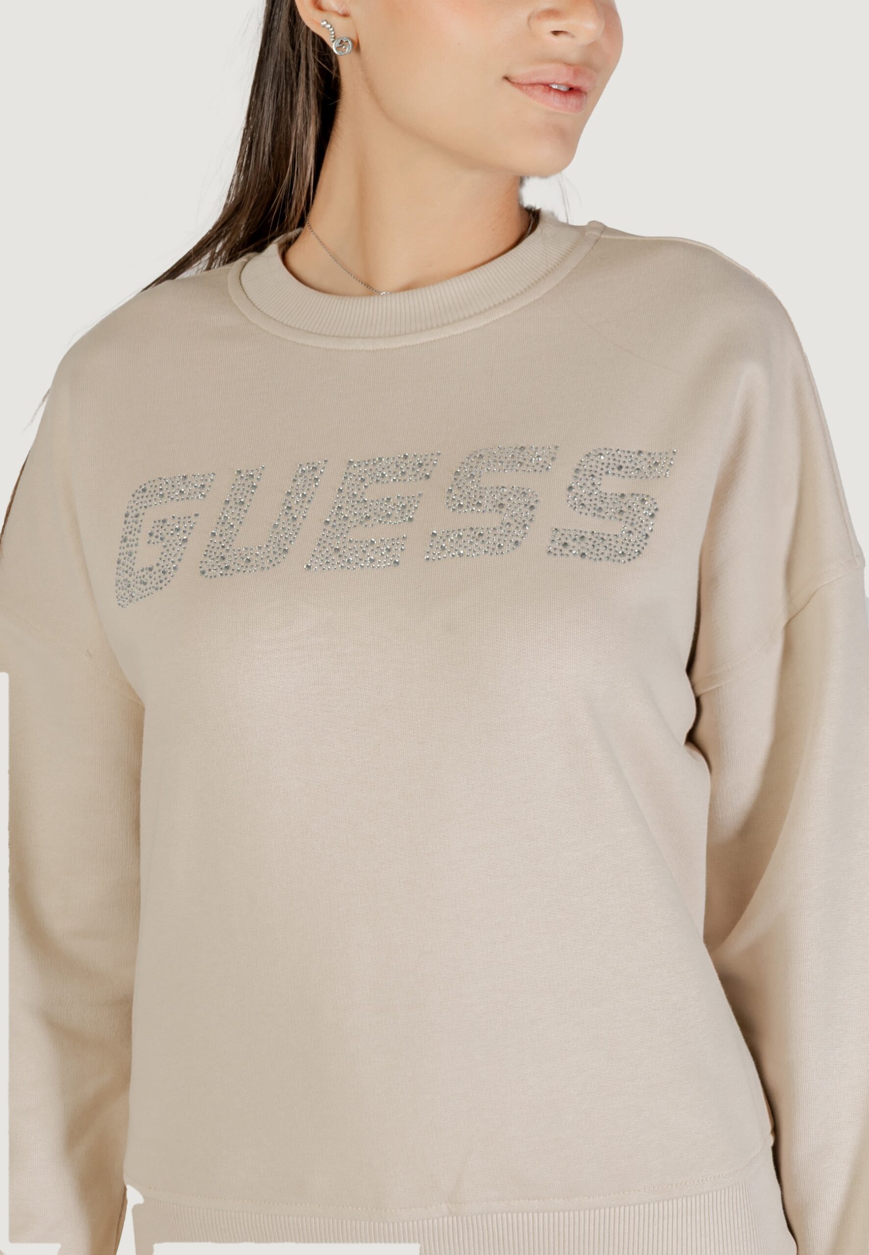 Felpa senza cappuccio Guess Active primula rhinestones cn sweatsh Beige chiaro - Foto 2