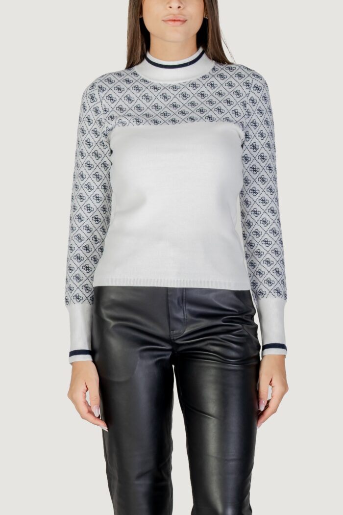 Maglia Guess ls mock neck aubrey 4g swtr Bianco – Blu