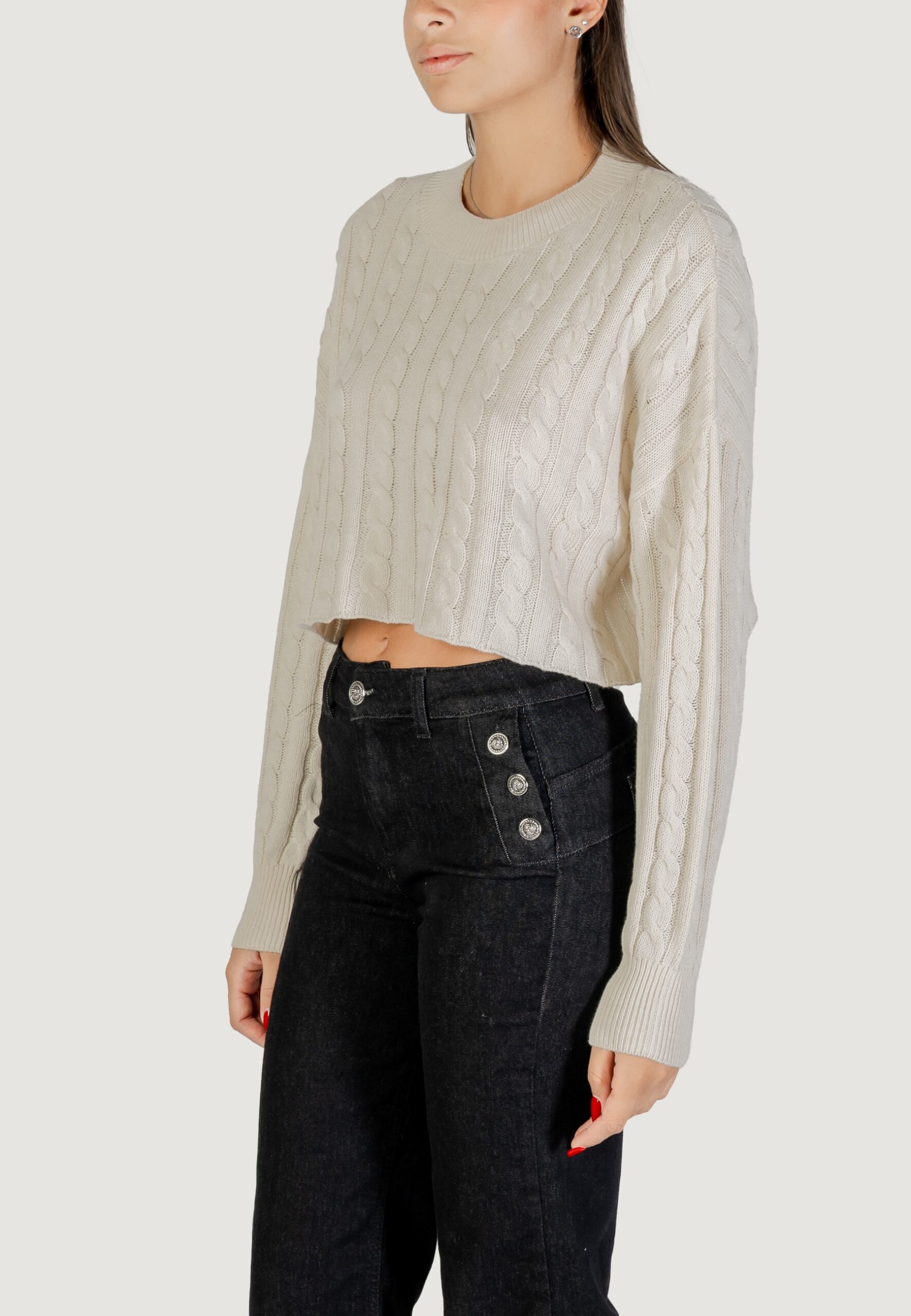 Maglia Only onlbirtie ls short cable o-neck cc knt Beige chiaro - Foto 2