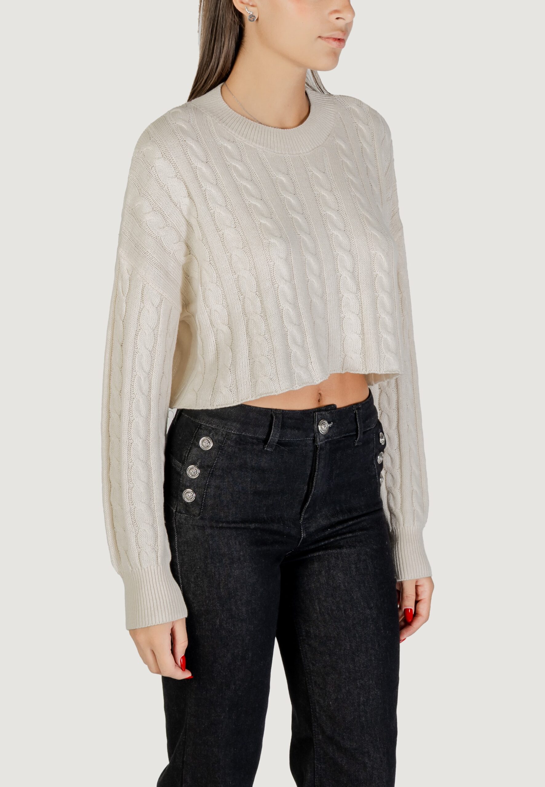 Maglia Only onlbirtie ls short cable o-neck cc knt Beige chiaro - Foto 3