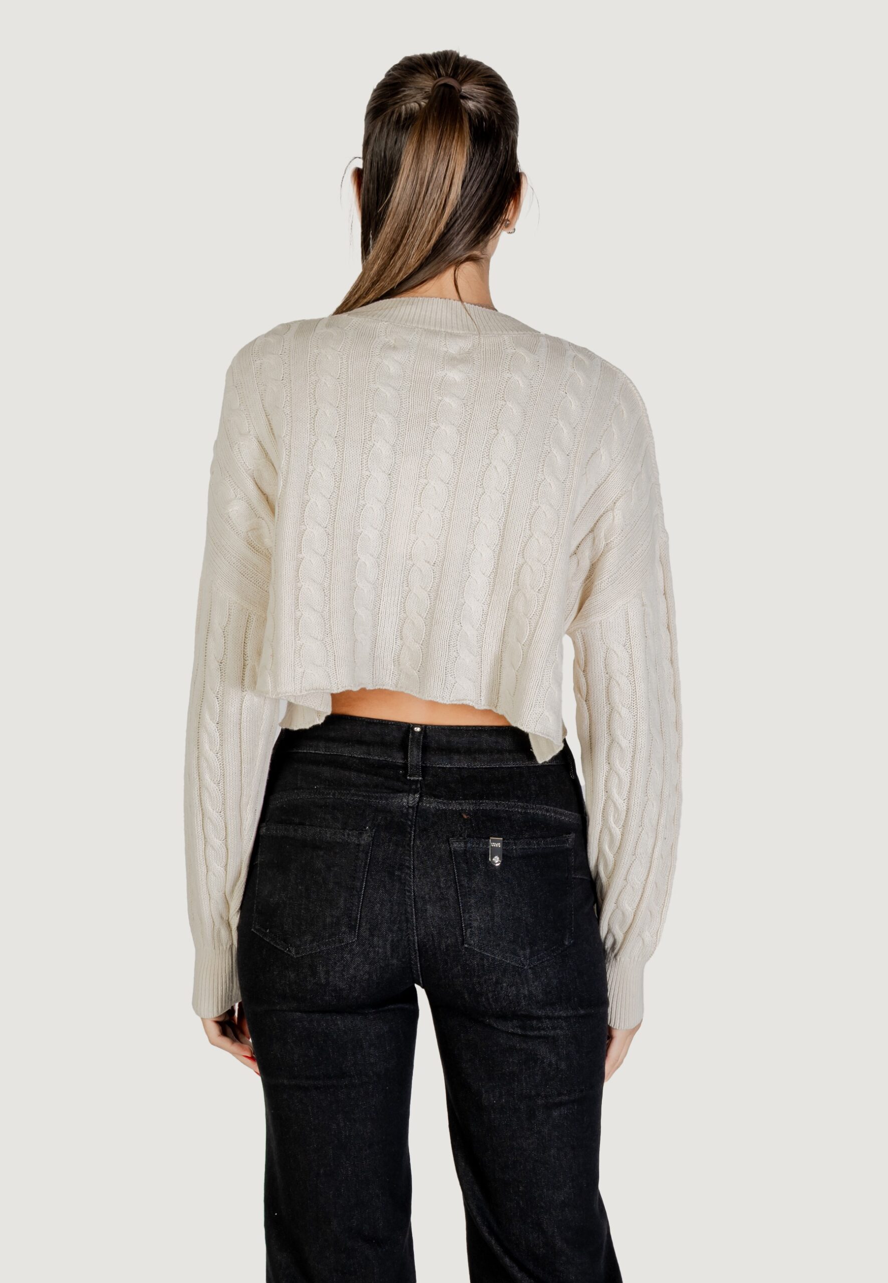 Maglia Only onlbirtie ls short cable o-neck cc knt Beige chiaro - Foto 4