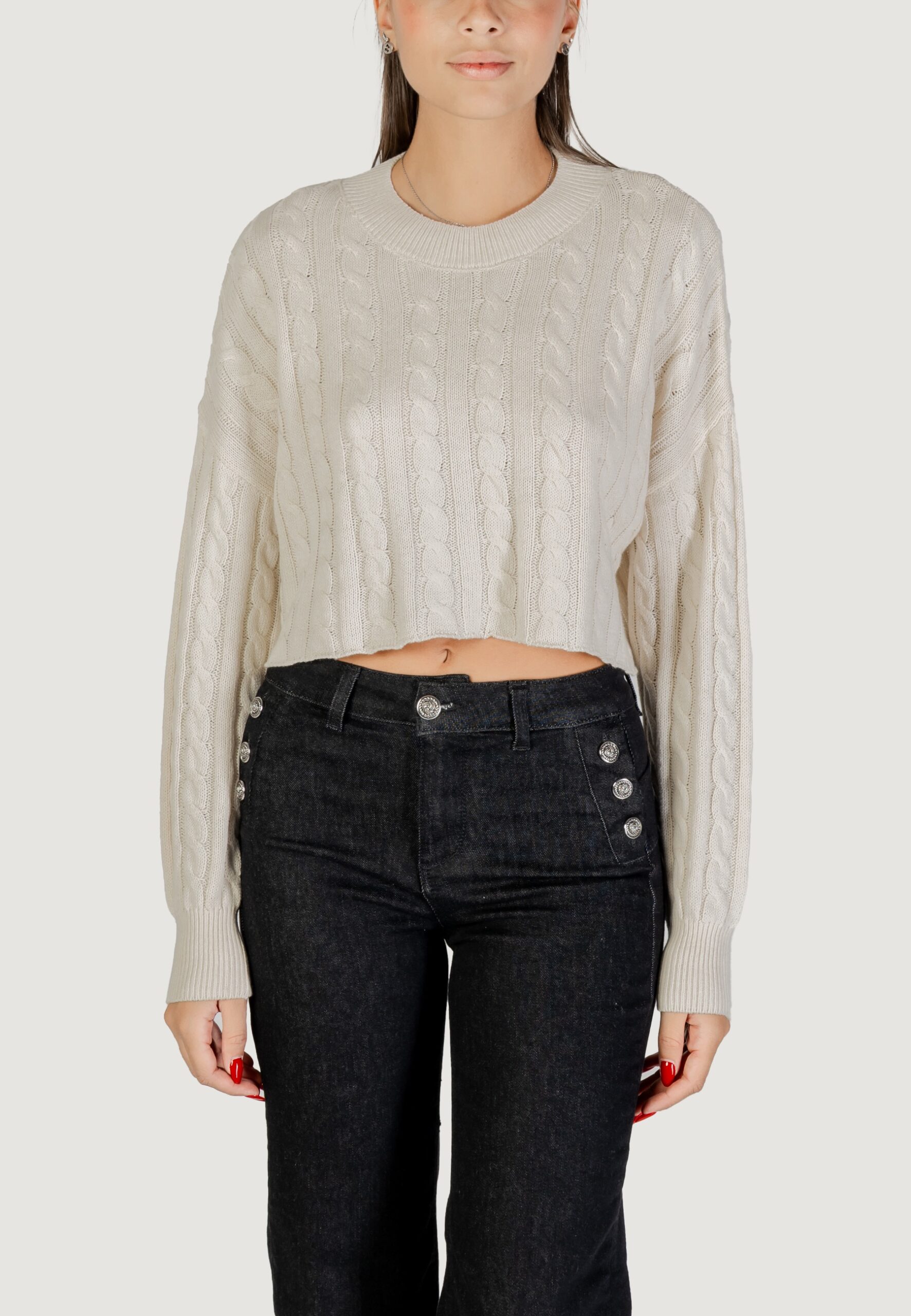 Maglia Only onlbirtie ls short cable o-neck cc knt Beige chiaro - Foto 5