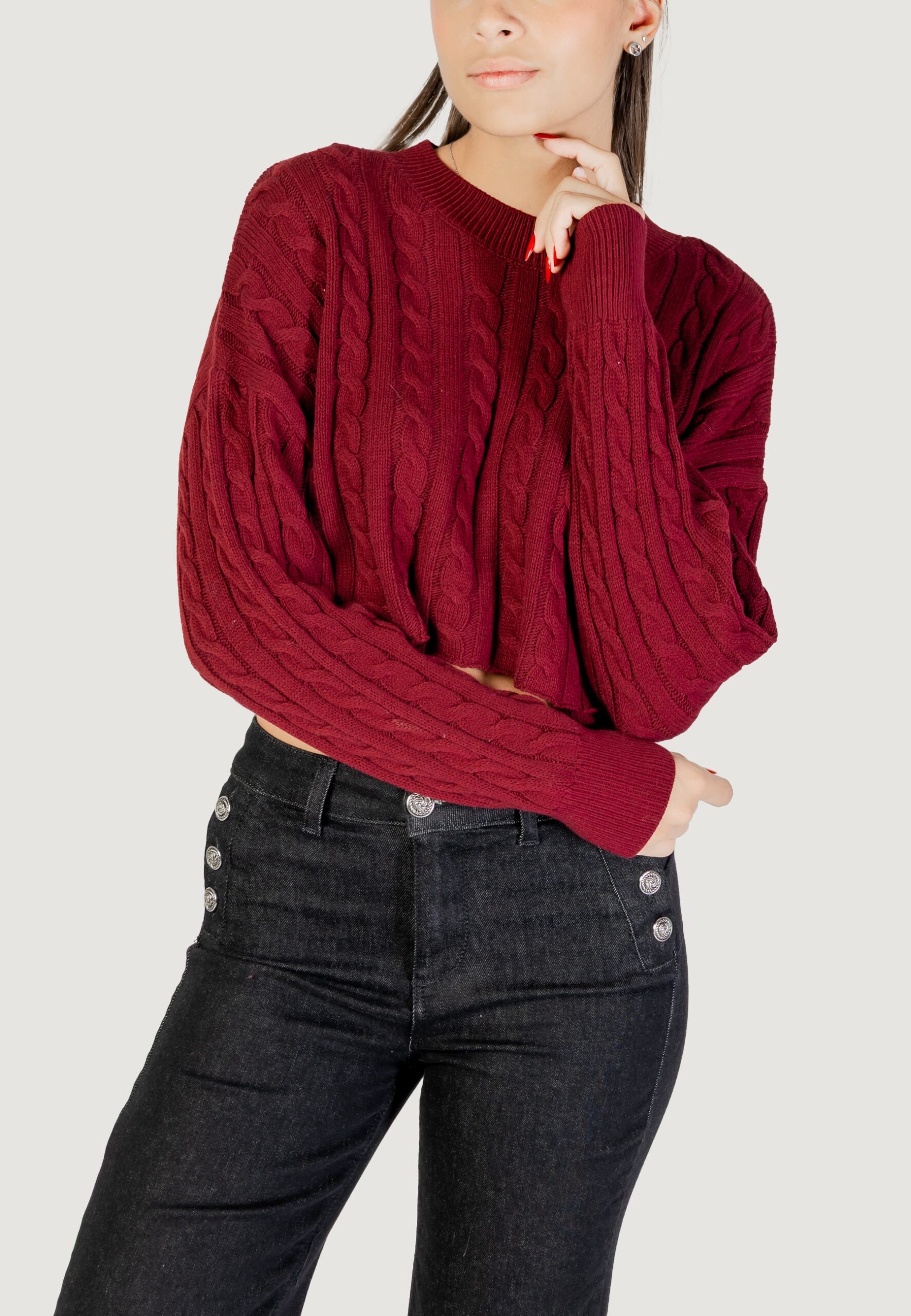 Maglia Only onlbirtie ls short cable o-neck cc knt Bordeaux - Foto 1