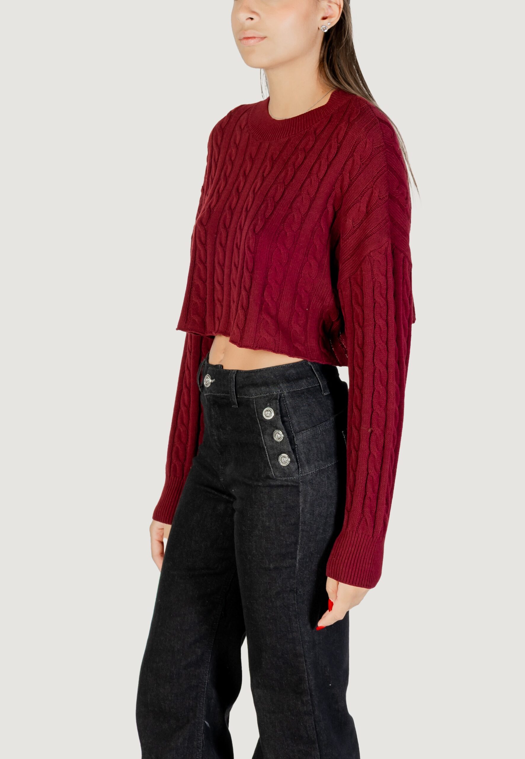 Maglia Only onlbirtie ls short cable o-neck cc knt Bordeaux - Foto 2