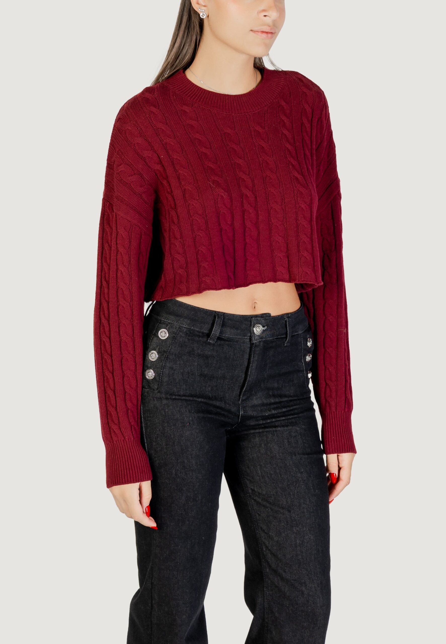 Maglia Only onlbirtie ls short cable o-neck cc knt Bordeaux - Foto 3