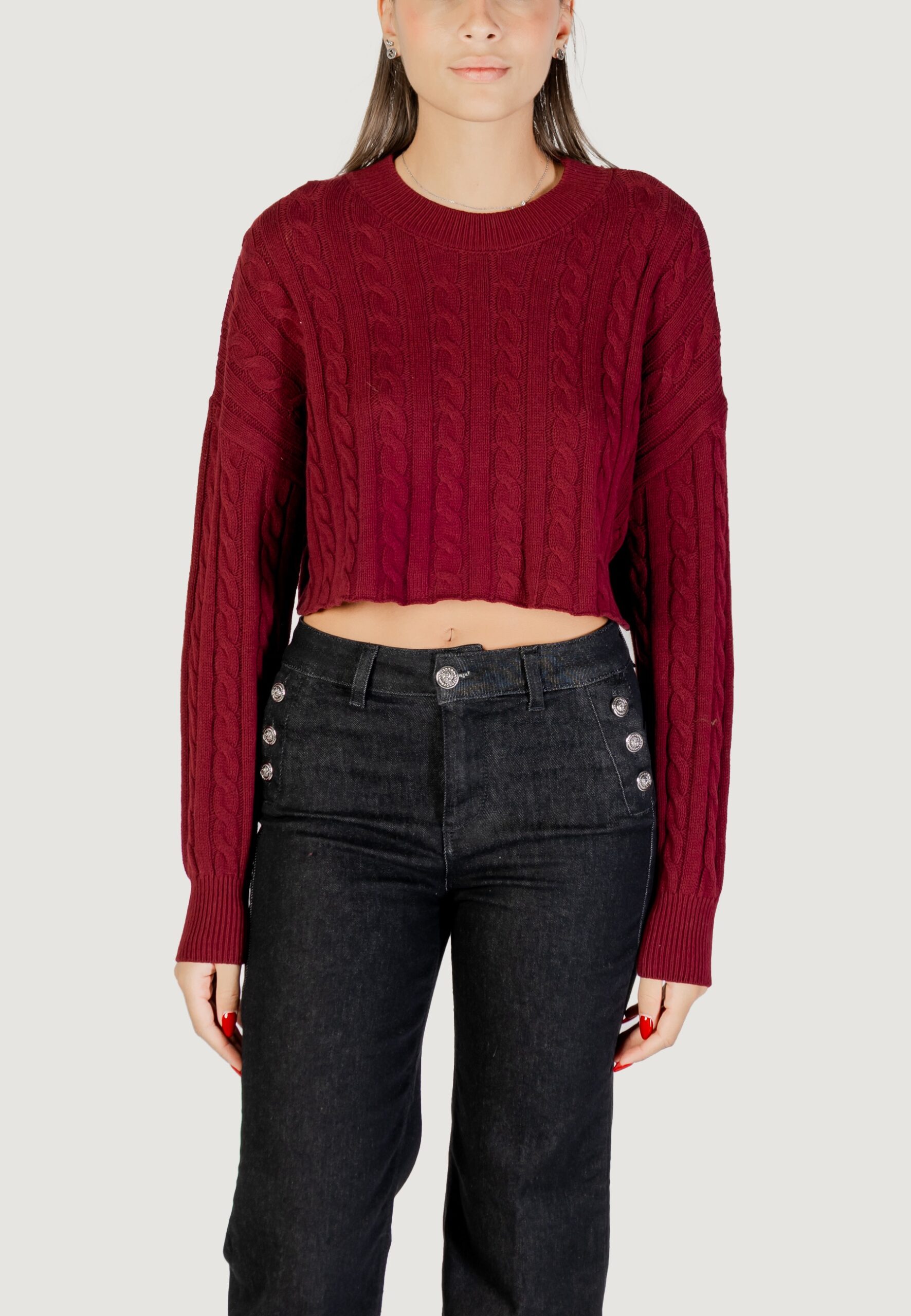 Maglia Only onlbirtie ls short cable o-neck cc knt Bordeaux - Foto 5