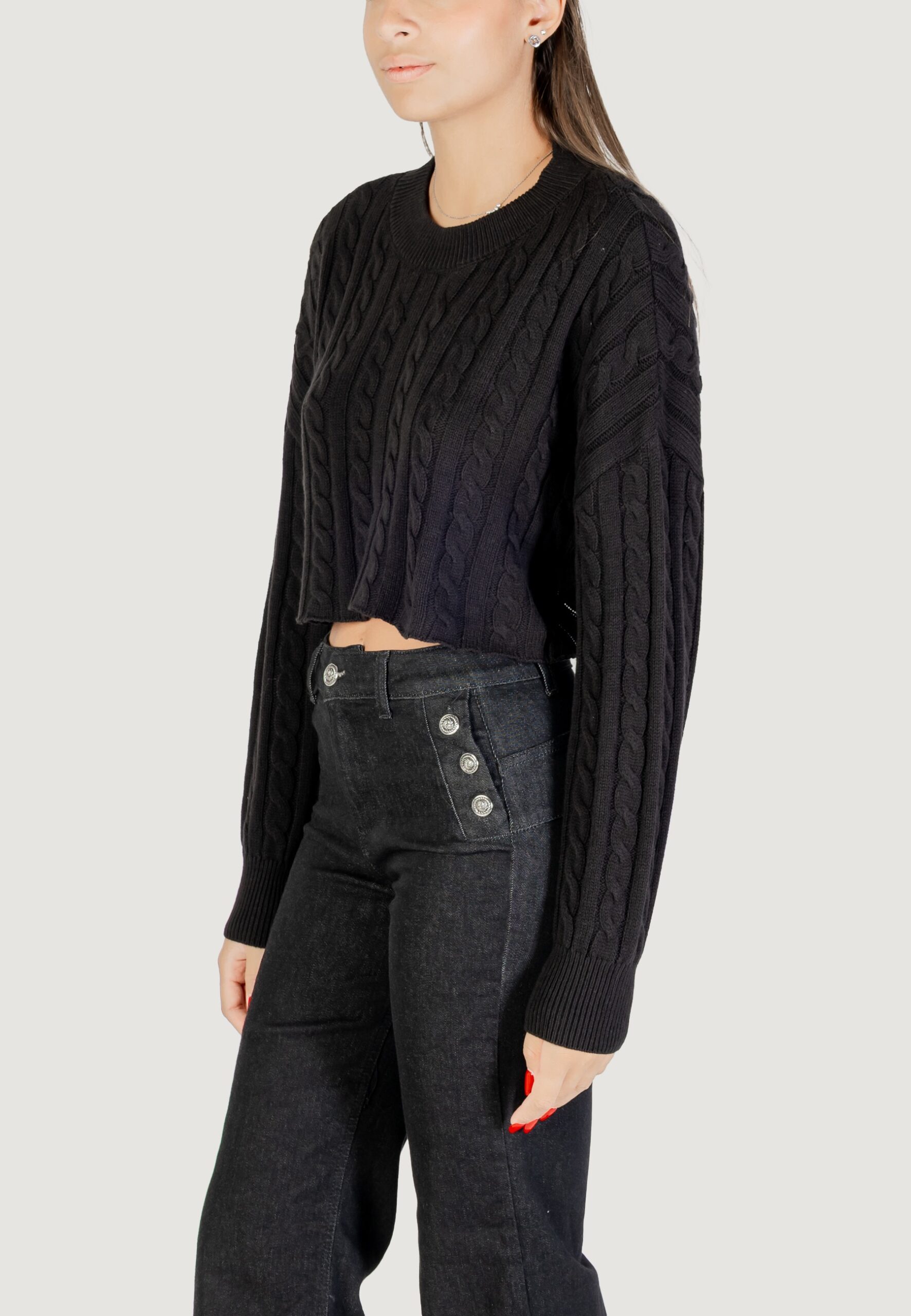 Maglia Only onlbirtie ls short cable o-neck cc knt Nero - Foto 2