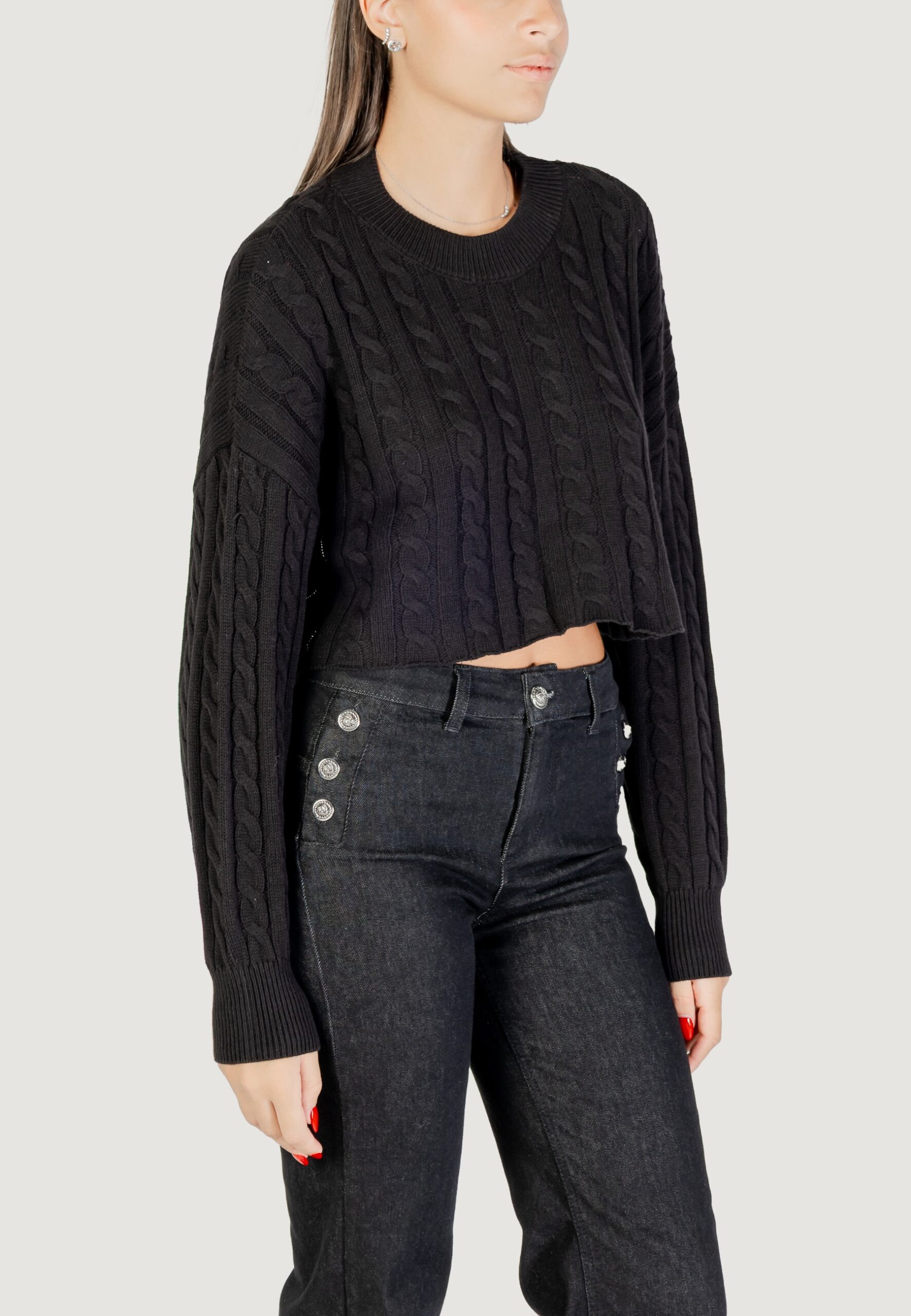 Maglia Only onlbirtie ls short cable o-neck cc knt Nero - Foto 3