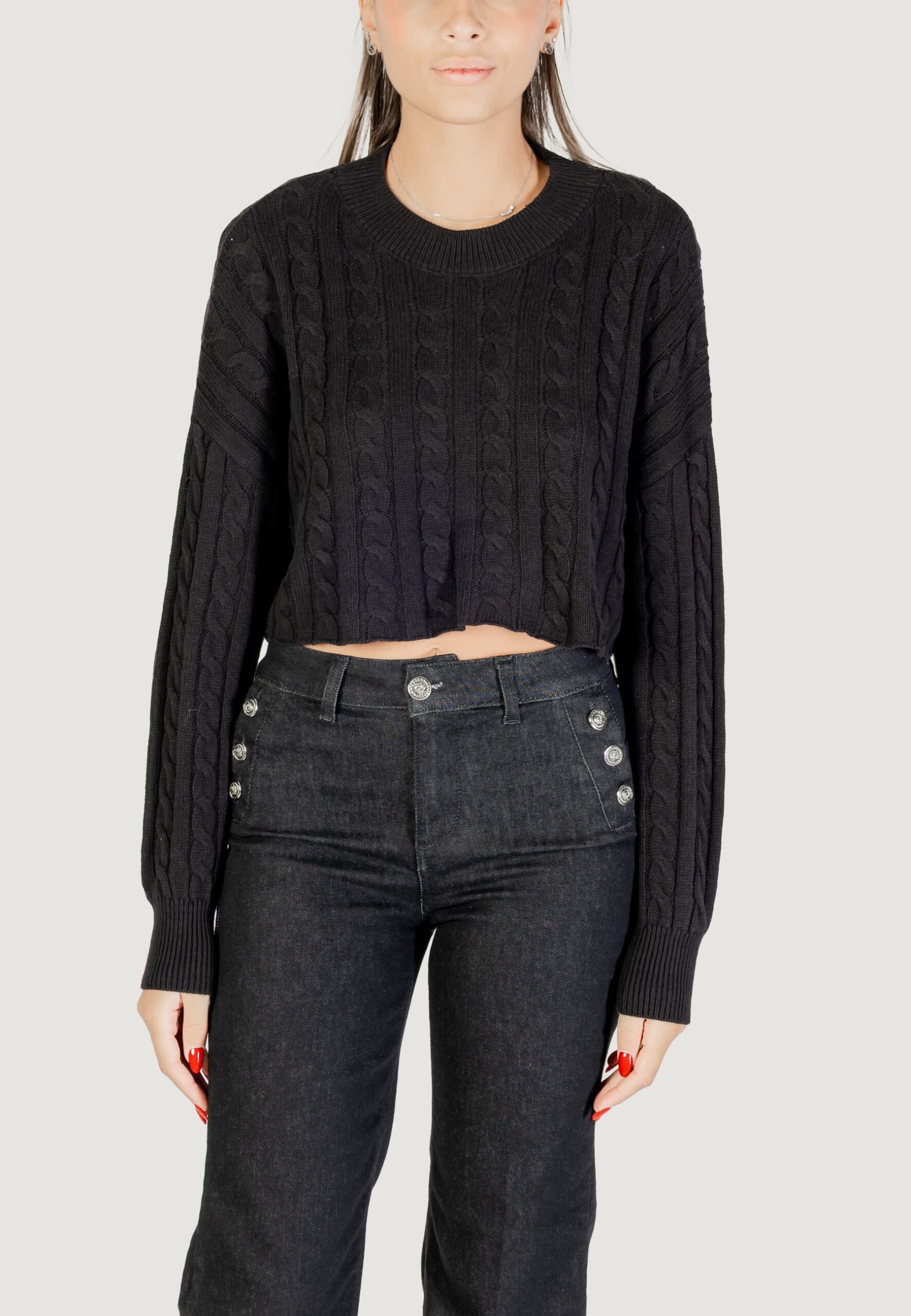 Maglia Only onlbirtie ls short cable o-neck cc knt Nero - Foto 5