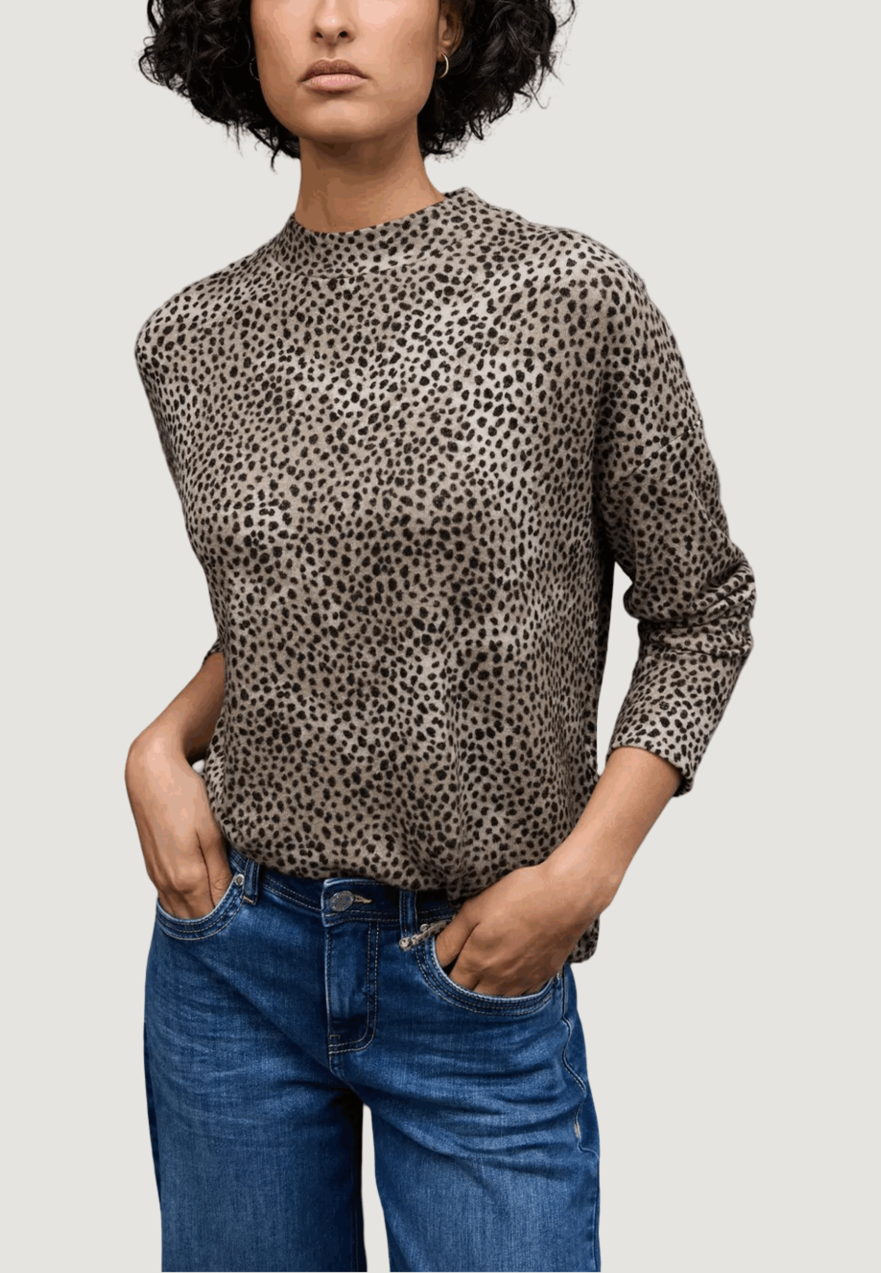 Maglia Street One ltd qr printed soft turtle neck shirt Beige - Nero - Foto 3