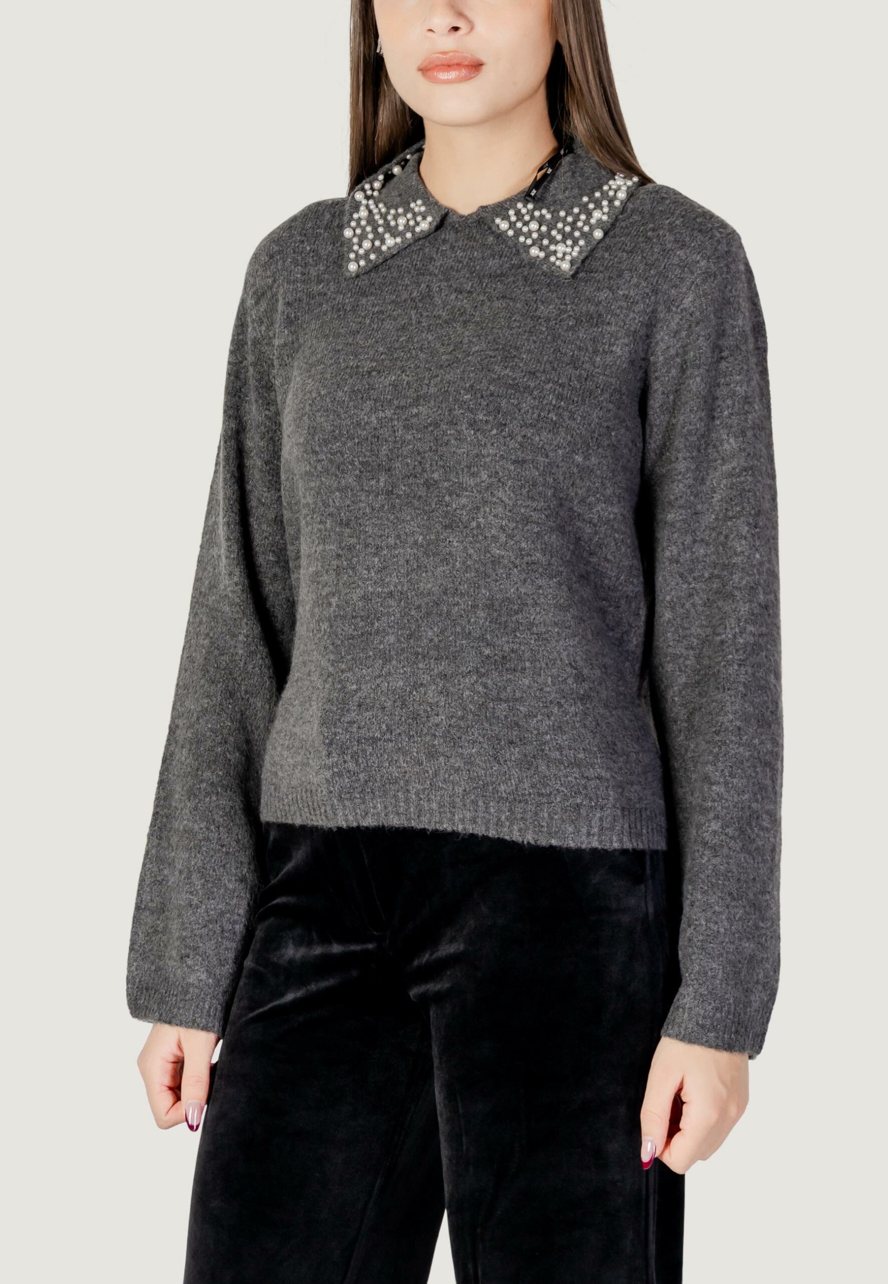 Maglione Jacqueline de Yong jdyaubray life l/s pearl collar pull knt Grigio Scuro - Foto 3