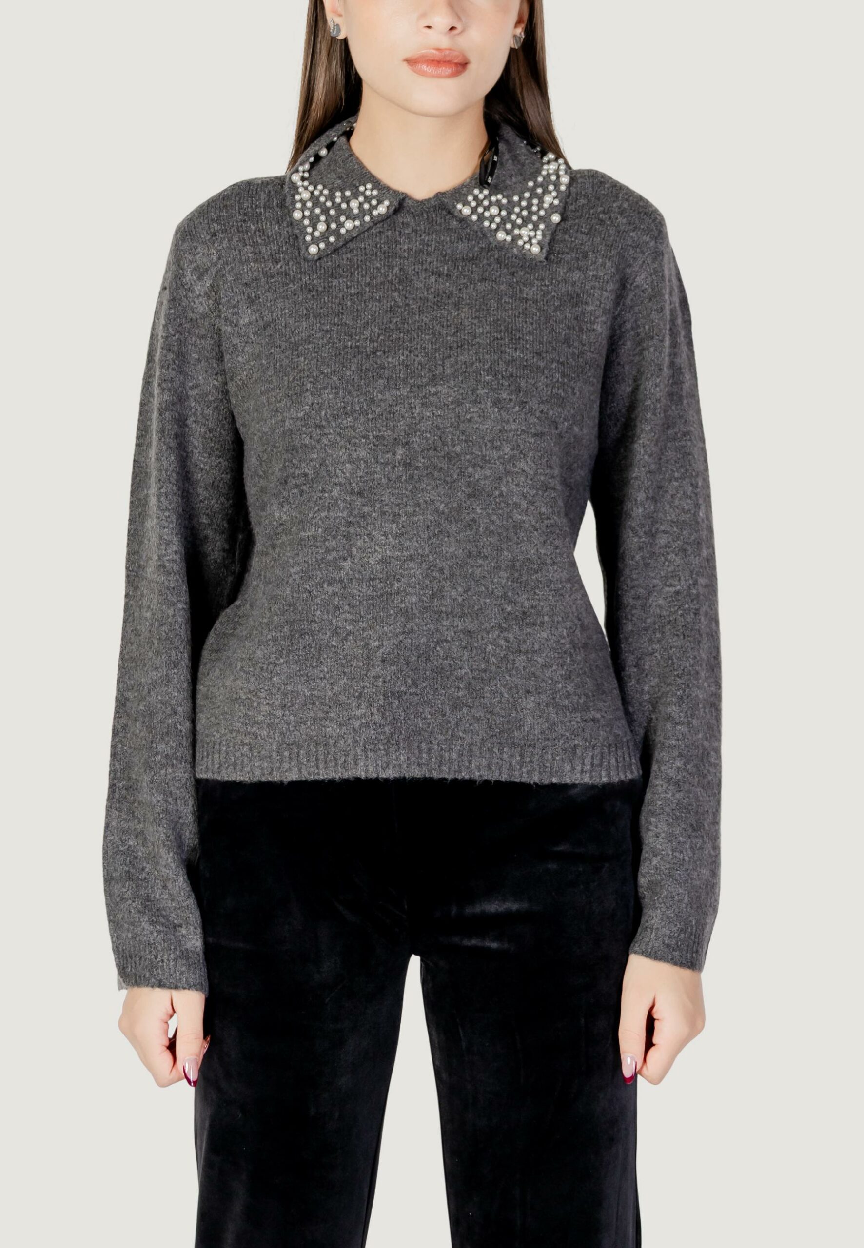 Maglione Jacqueline de Yong jdyaubray life l/s pearl collar pull knt Grigio Scuro - Foto 5
