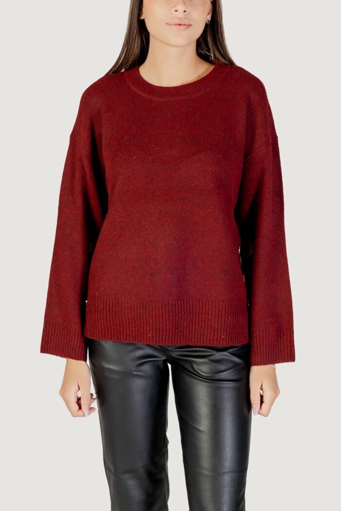 Maglione Only onlrene life ls button o-neck cc knt Bordeaux
