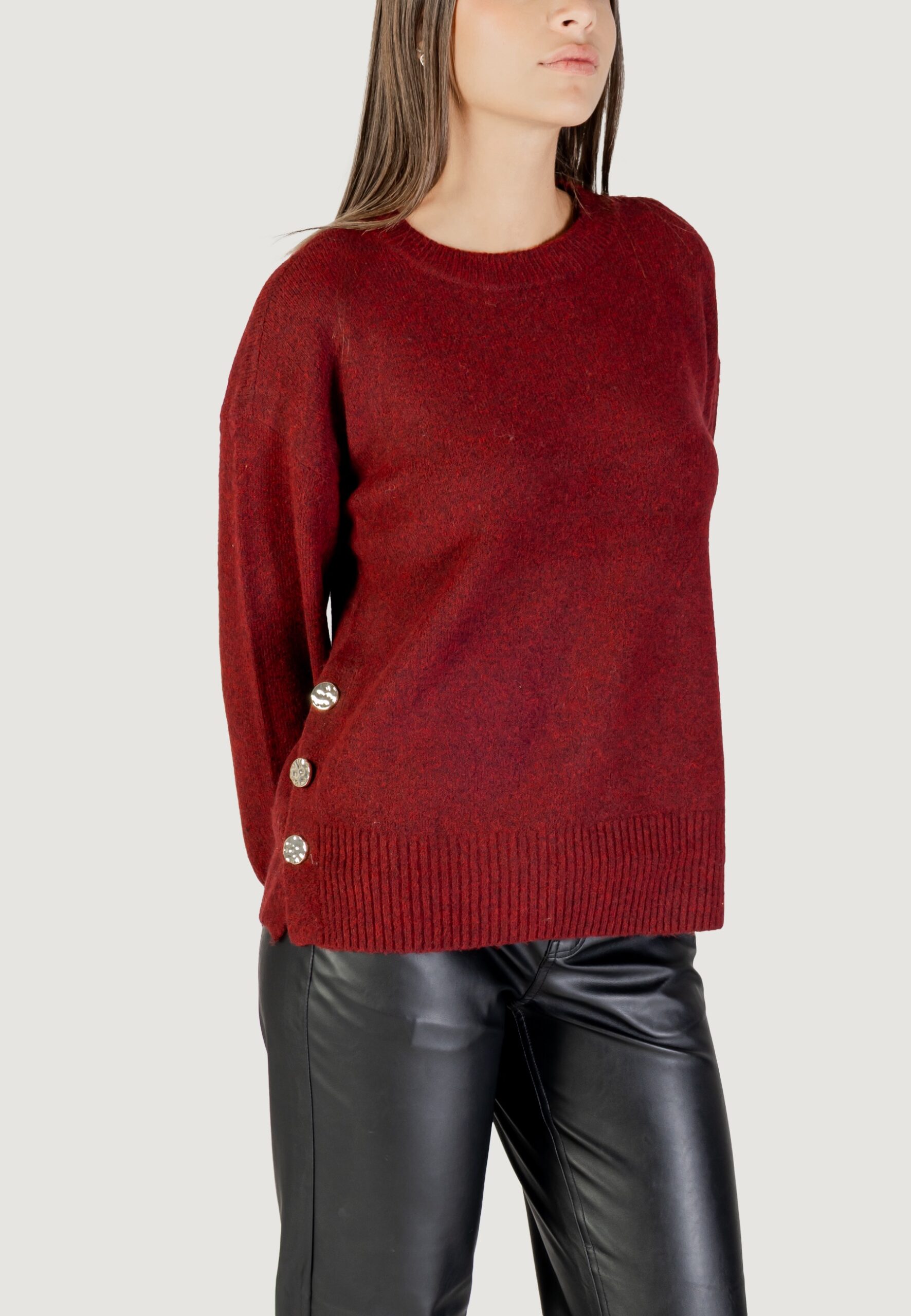 Maglione Only onlrene life ls button o-neck cc knt Bordeaux - Foto 4