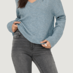 Maglione Only onlarizona ls sequins v-neck pul knt Celeste - Foto 1