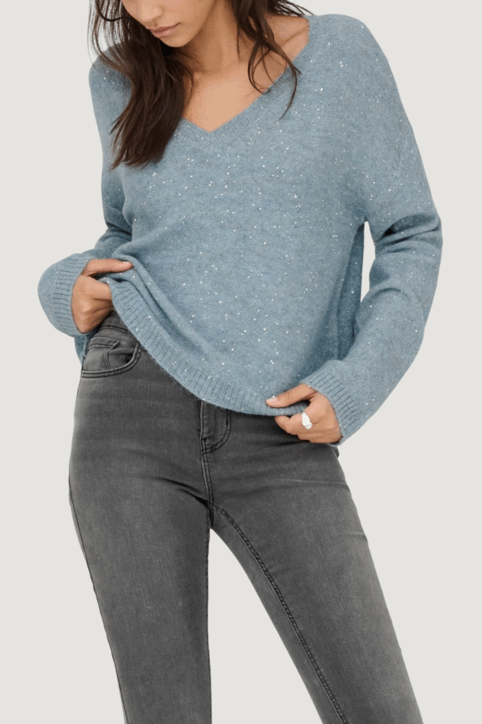 Maglione Only onlarizona ls sequins v-neck pul knt Celeste