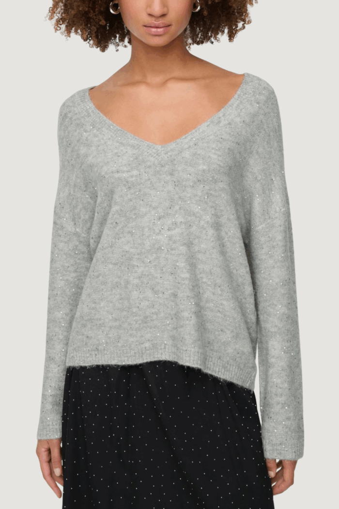 Maglione Only onlarizona ls sequins v-neck pul knt Grigio Chiaro