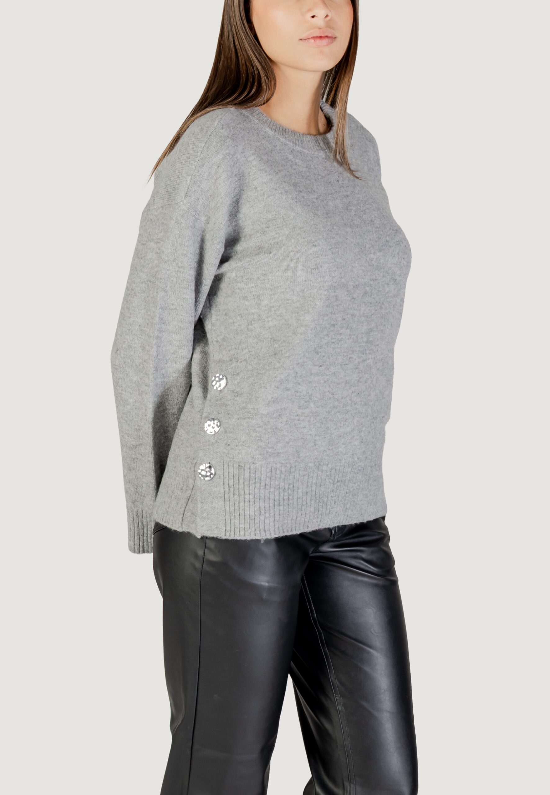 Maglione Only onlrene life ls button o-neck cc knt Grigio Chiaro - Foto 2