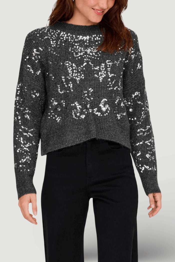 Maglione Only onlalta ls sequin o-neck knt Grigio Scuro