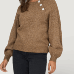 Maglione Only onllauren life ls o-neck button knt Marrone - Foto 1