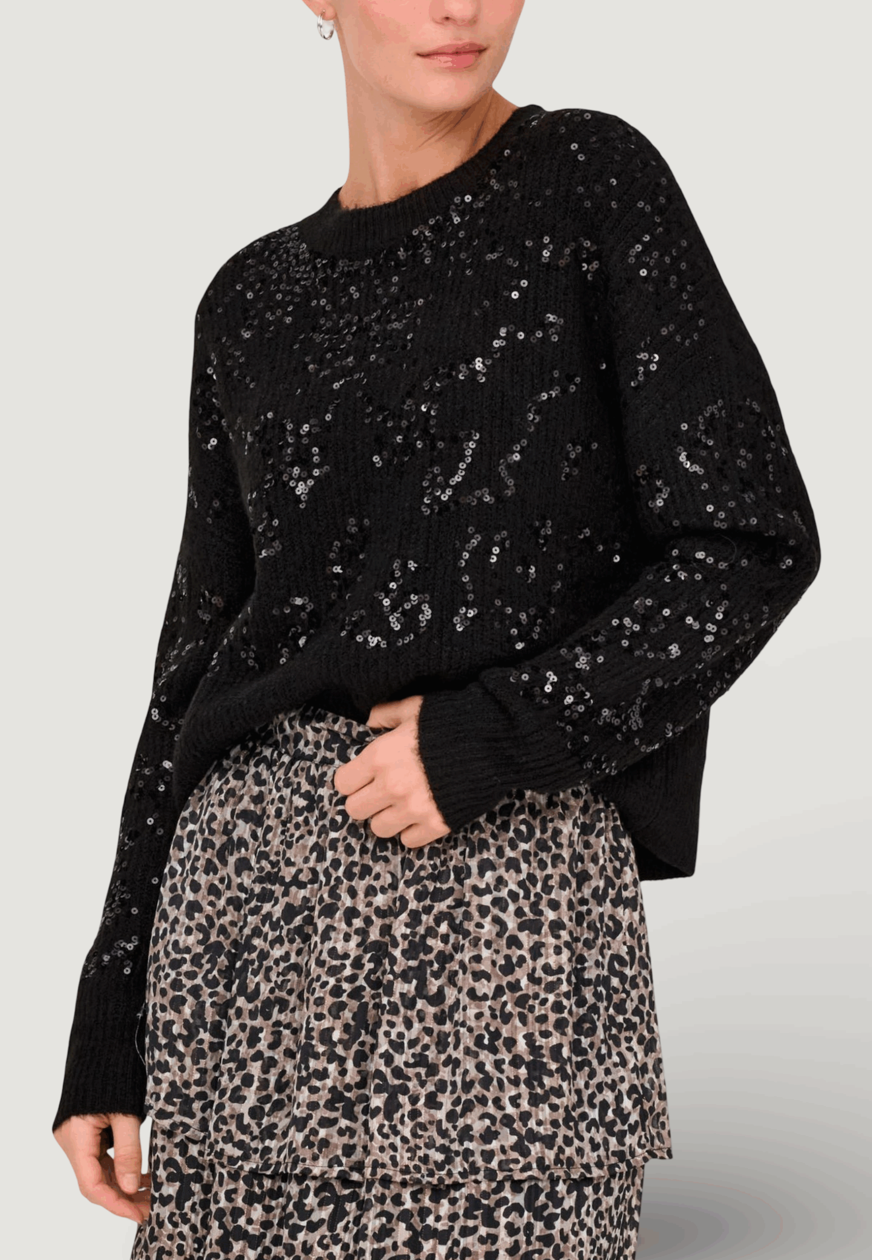 Maglione Only onlalta ls sequin o-neck knt Nero - Foto 1