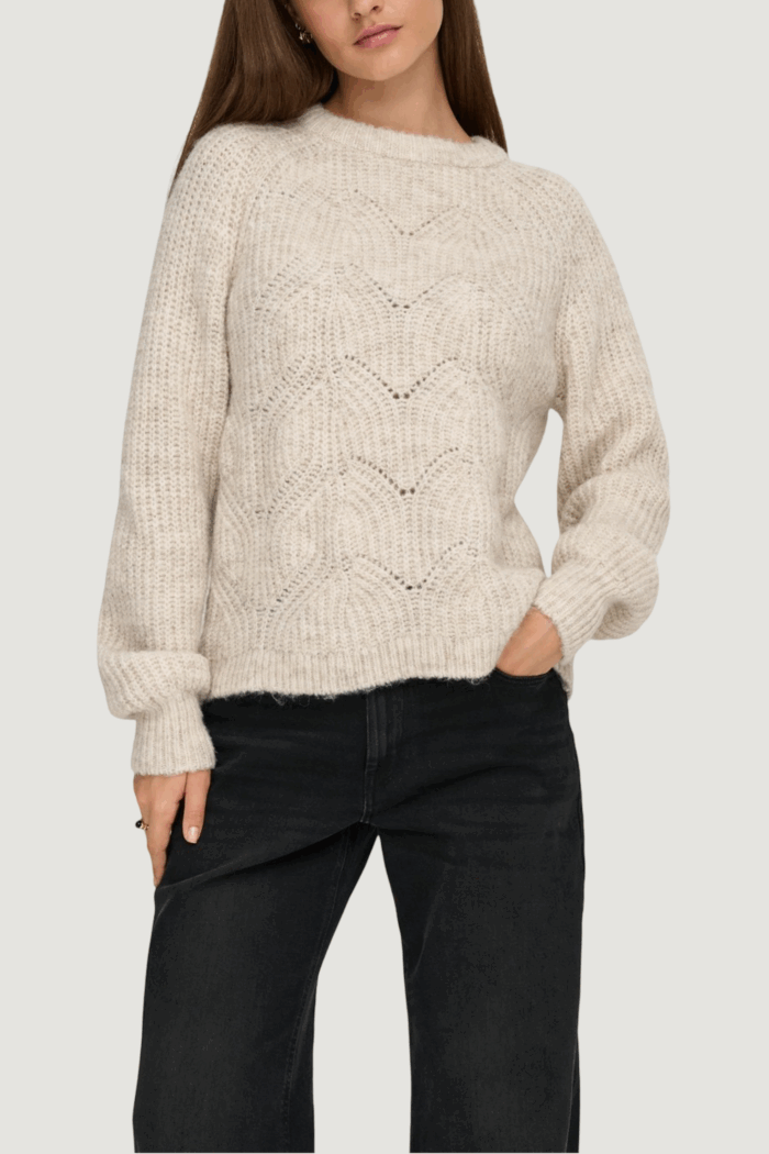 Maglione Only onlgila life ls structure o-neck bf knt Panna