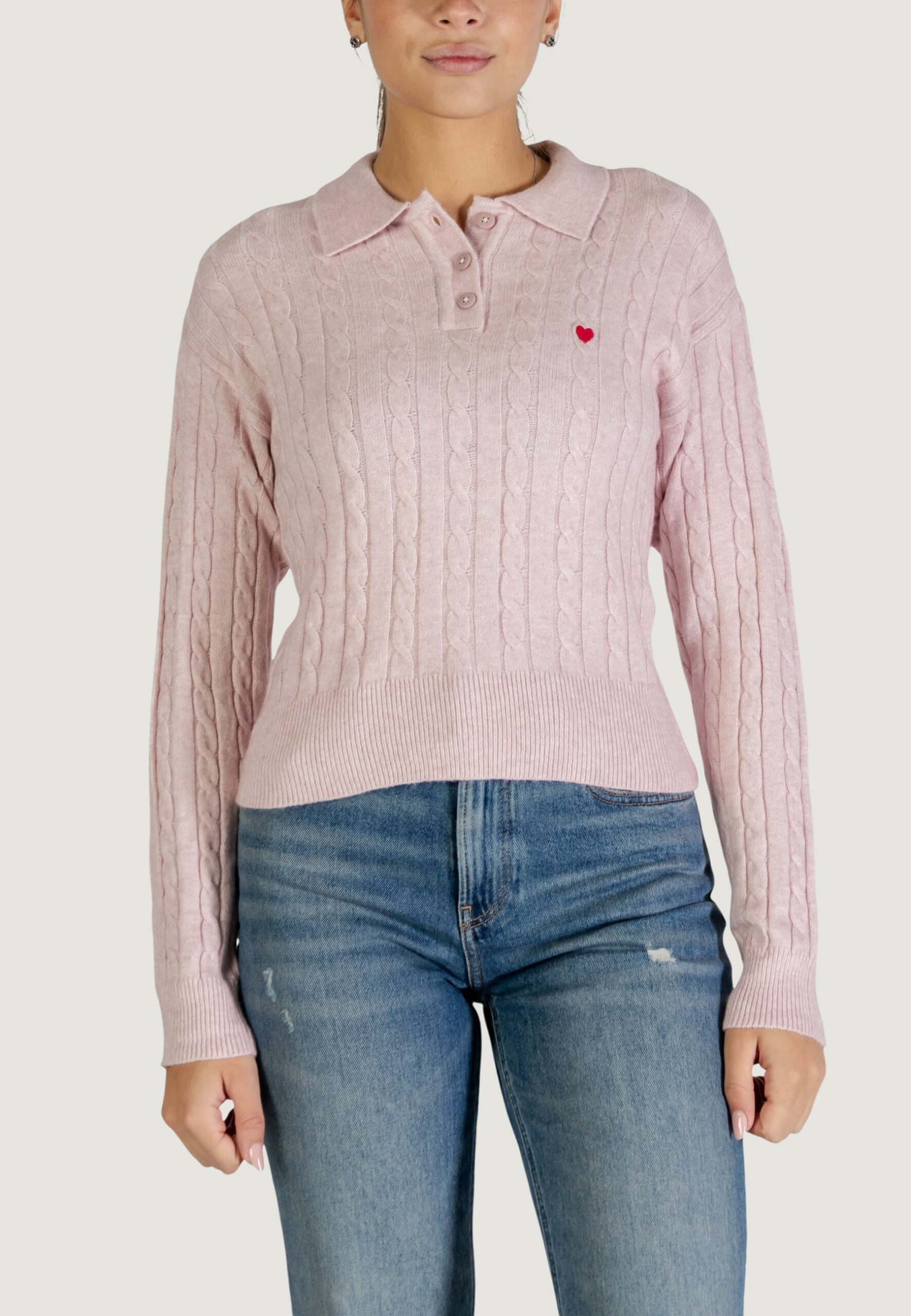 Maglione Only onlkatia ls cable polo cc knt Rosa - Foto 2