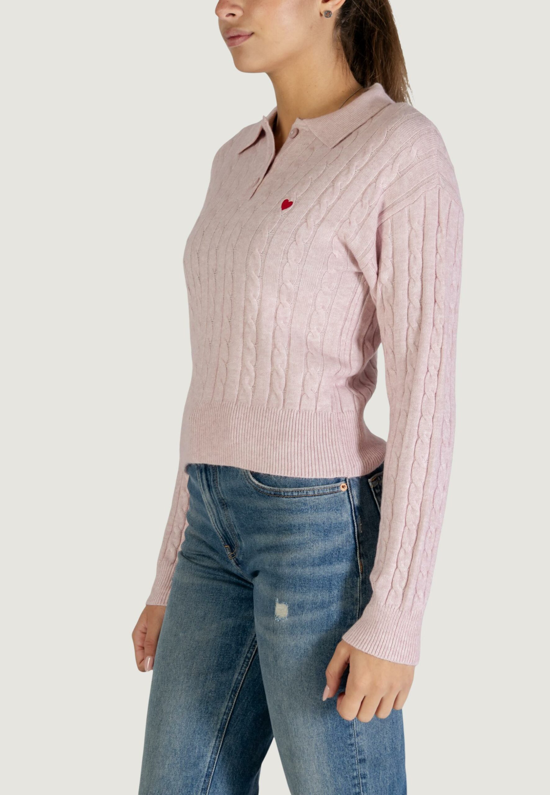 Maglione Only onlkatia ls cable polo cc knt Rosa - Foto 3