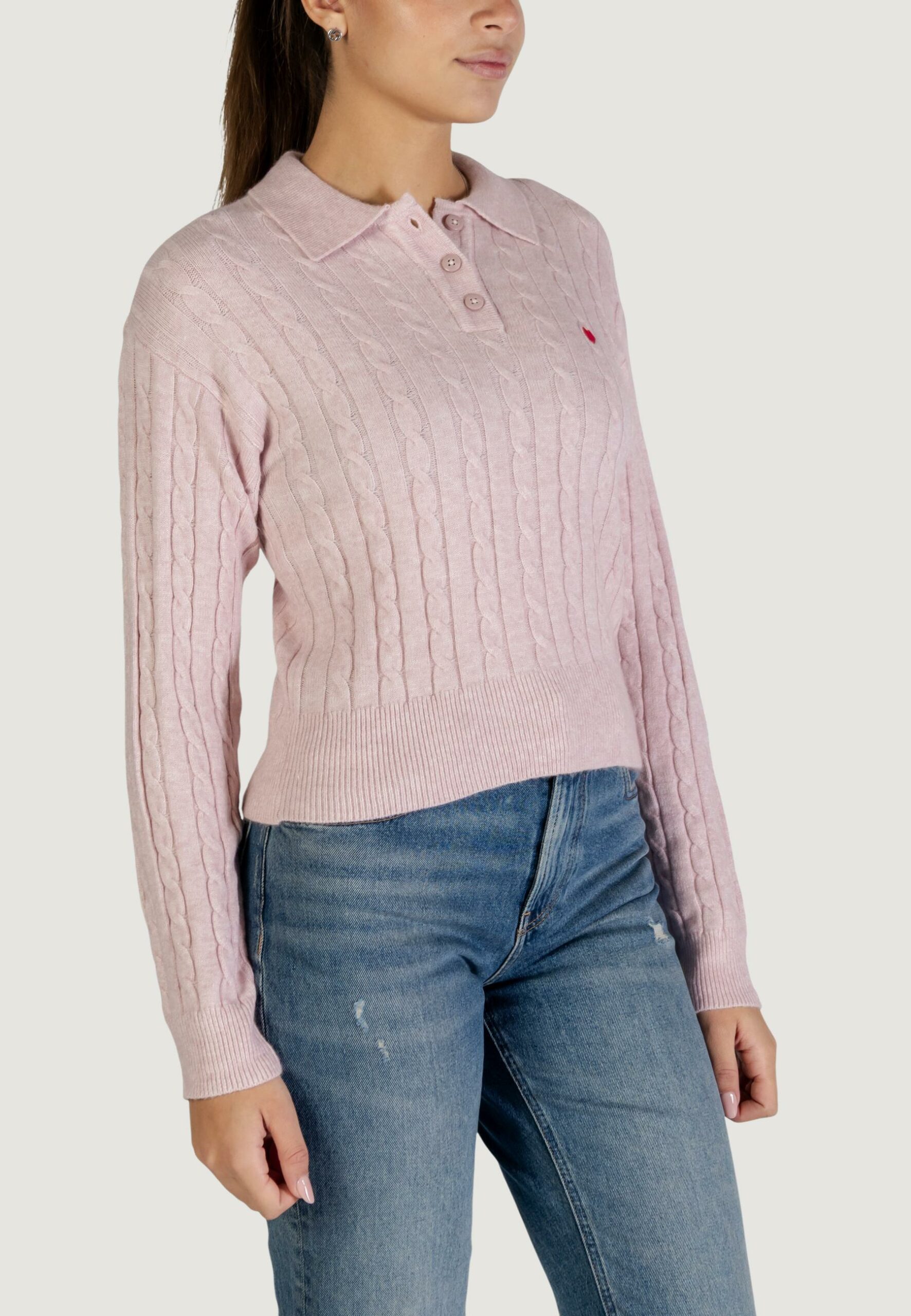 Maglione Only onlkatia ls cable polo cc knt Rosa - Foto 4