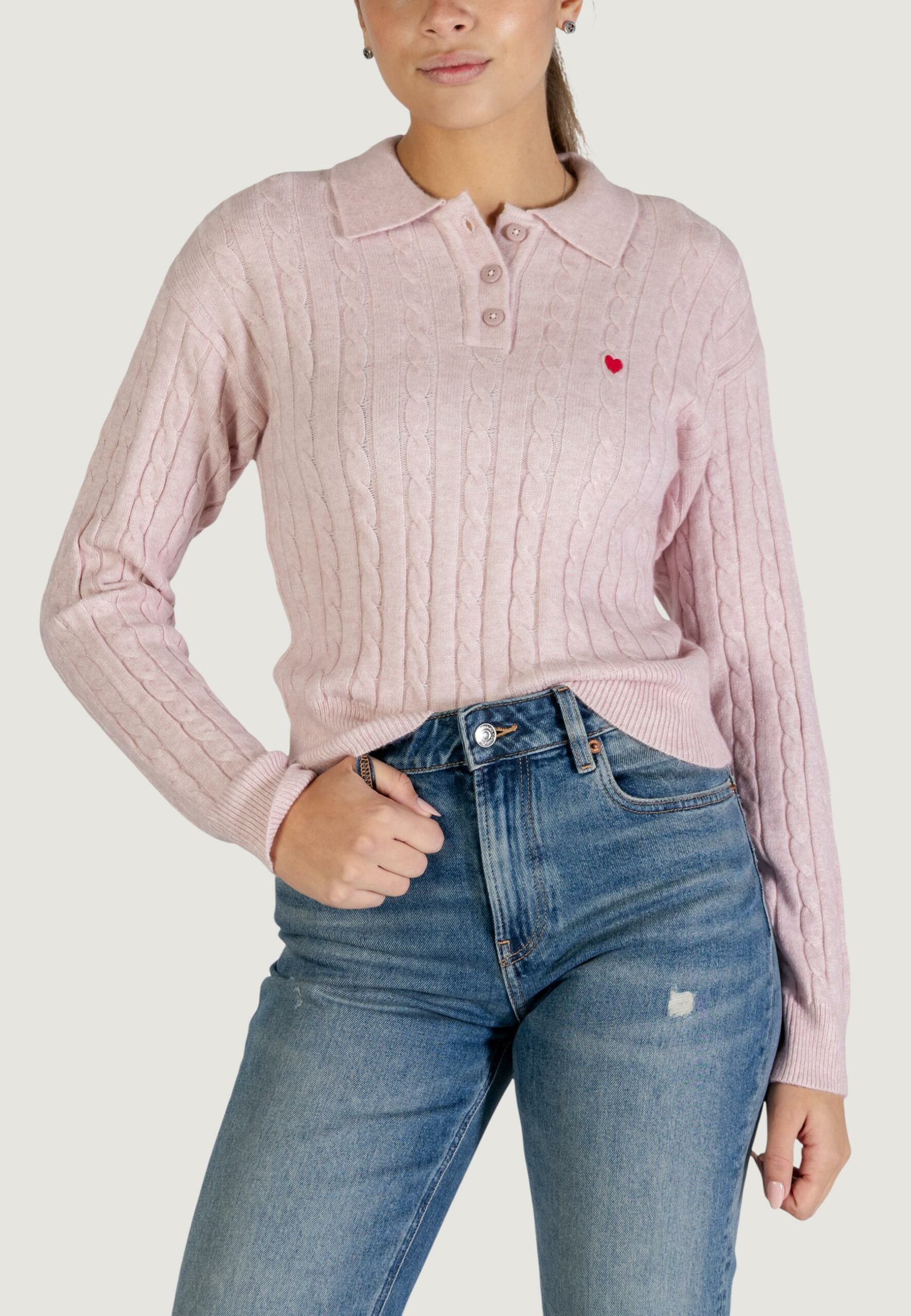 Maglione Only onlkatia ls cable polo cc knt Rosa - Foto 1