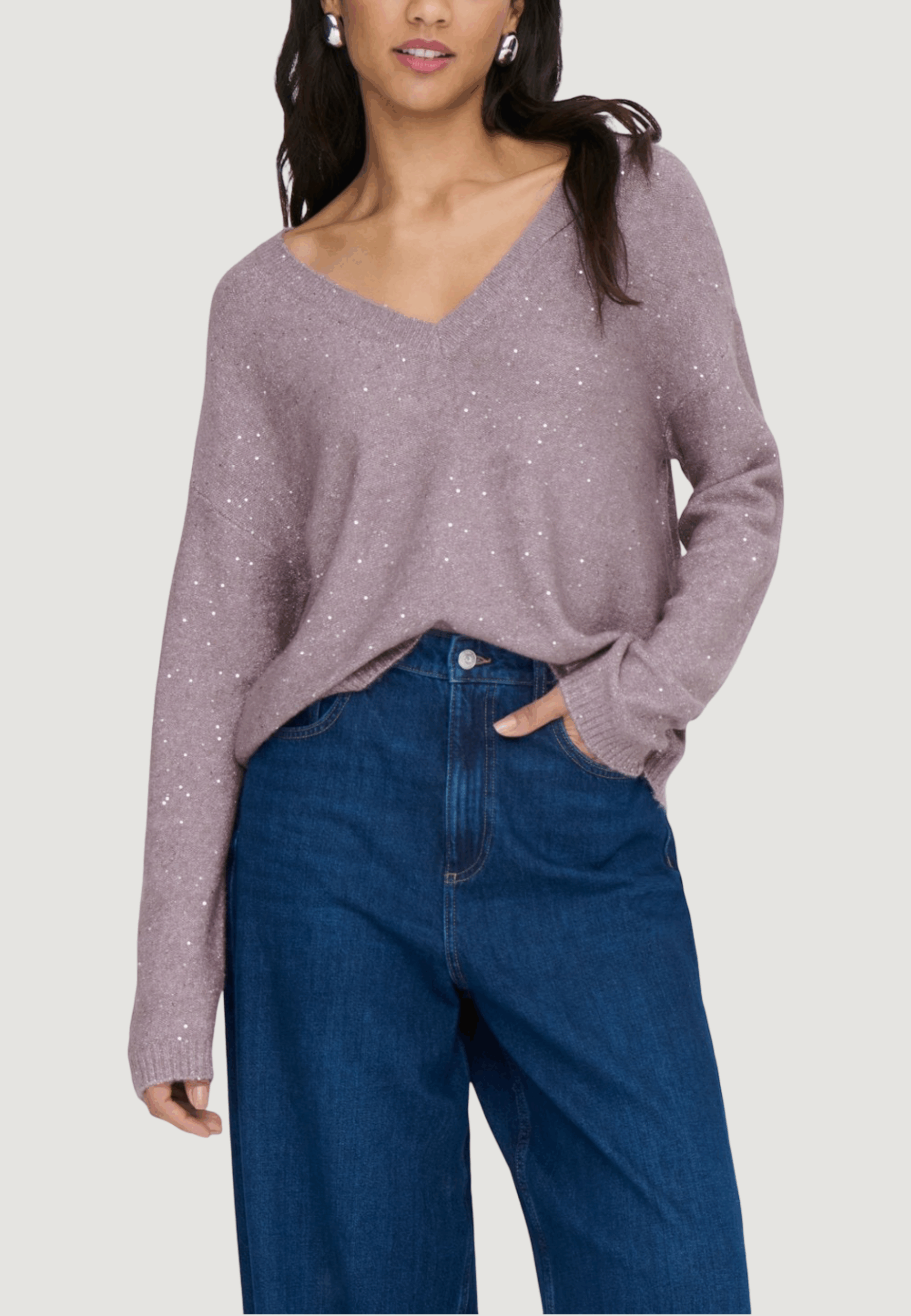 Maglione Only onlarizona ls sequins v-neck pul knt Viola - Foto 1